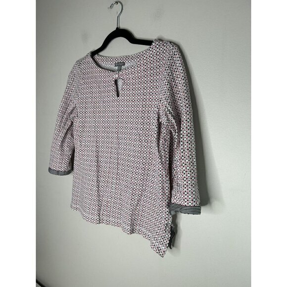 T by Talbots Shirt Womens Pink Black Mandala Floral Keyhole 3/4 Sleeve m… - Picture 3 of 11